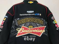 Vintage NASCAR Kevin Harvick Racing Jacket JH Design Black Budweiser Mens 2XL