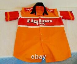 Vintage NASCAR Race Used Crew Uniform Shirt LIPTON TEA 1990s Busch Benson M #74