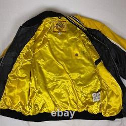 Vintage NASCAR Racing Leather Bomber Jacket Mens M Black Yellow Team USA Car
