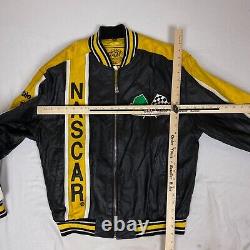 Vintage NASCAR Racing Leather Bomber Jacket Mens M Black Yellow Team USA Car