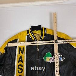 Vintage NASCAR Racing Leather Bomber Jacket Mens M Black Yellow Team USA Car