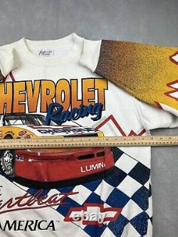 Vintage Rare Nascar Chevrolet Racing All Over Print Car T-Shirt White Large