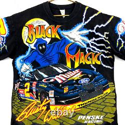 Vintage Rusty Wallace Black Magic Aop T-Shirt Size XL Black Nascar Double Sided
