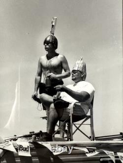 Vintage Signed B&W Photograph- Watermelon Helmets NASCAR Tailgate Americana