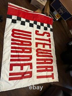 Vintage Stewart Warner 69 x 47 Race Used flag Banner 2 Sided 60's