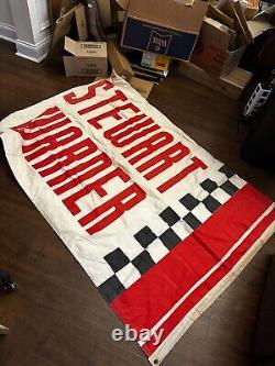 Vintage Stewart Warner 69 x 47 Race Used flag Banner 2 Sided 60's
