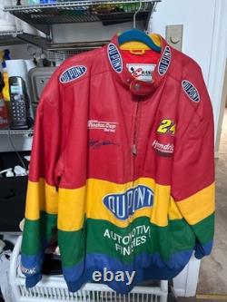 Vtg 90s Jeff Hamilton Jeff Gordon 24 DuPont Rainbow Leather Racing Jacket-2X-NWT