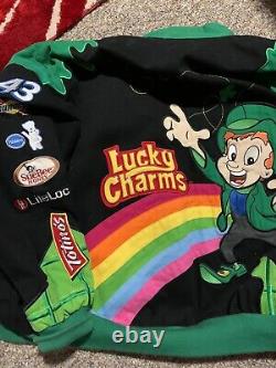 Vtg Lucky Charms Cereal Rainbow Chase Authentics Nascar Racing Jacket Size 4XL