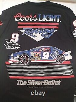 Vtg NASCAR Bill Elliot Racing Shirt AOP All Over Puff Print Size L DeadStock