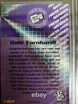 1998 Dale Earnhardt Sr Press Gold Pass Dédicaces Autographié Carte (45/100) Pop 1