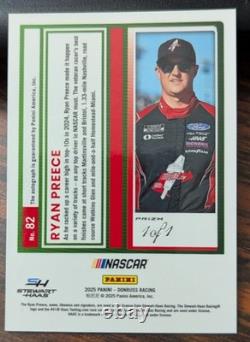 2025 Donruss Optic Racing NASCAR Ryan Preece #82 Prizm Auto Vinyle Or 1/1