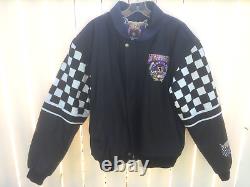 ANNIVERSAIRE DE LA 50E ANNÉE DE NASCAR VINTAGE JEFF HAMILTON RACING VESTE EN CUIR NOIR XL