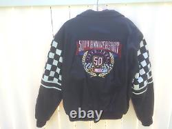 ANNIVERSAIRE DE LA 50E ANNÉE DE NASCAR VINTAGE JEFF HAMILTON RACING VESTE EN CUIR NOIR XL