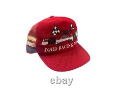 Chapeau de course Ford Racing Team Vintage 3 Rayures Rare Signé par Bill Elliot et Mark Martin