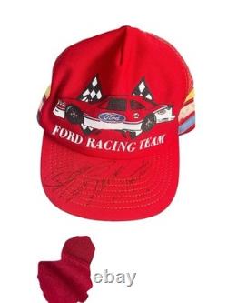Chapeau de course Ford Racing Team Vintage 3 Rayures Rare Signé par Bill Elliot et Mark Martin