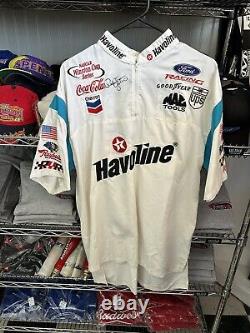 Chemise d'équipe de la pit crew utilisée lors de la course Havoline NASCAR, taille large, signée par l'équipe.