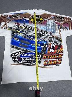 Chemise vintage de course NASCAR des années 2000, à motif intégral, taille Large, blanche, Texas Motor Speedway Race.