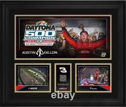 Collage encadré 20x24 d'Austin Dillon, champion du Daytona 500 2018 avec morceau de piste utilisé lors de la course