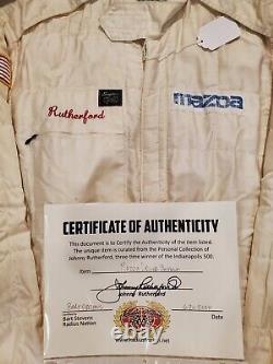 Combinaison de pilote utilisée en course par Johnny Rutherford signée COA Collection personnelle Indy