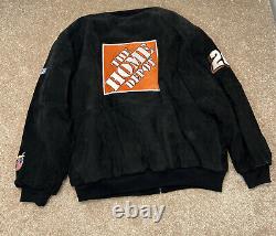 Jeff Hamilton Tony Stewart Veste en cuir suédé noire NASCAR Home Depot Back Hit