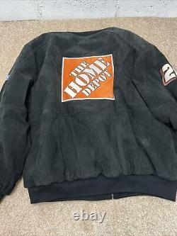 Jeff Hamilton Tony Stewart Veste en cuir suédé noire NASCAR Home Depot Back Hit