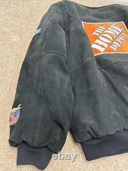 Jeff Hamilton Tony Stewart Veste en cuir suédé noire NASCAR Home Depot Back Hit