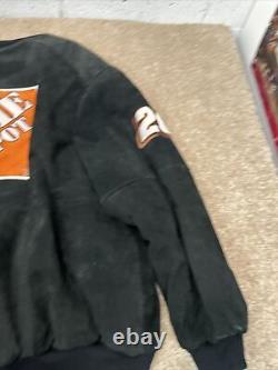 Jeff Hamilton Tony Stewart Veste en cuir suédé noire NASCAR Home Depot Back Hit