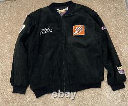 Jeff Hamilton Tony Stewart Veste en cuir suédé noire NASCAR Home Depot Back Hit