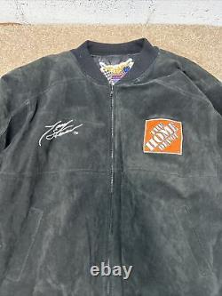 Jeff Hamilton Tony Stewart Veste en cuir suédé noire NASCAR Home Depot Back Hit