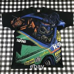 Nascar K9 Dog Racing Chats Fous Tout Au Long De L'impression 90s Vintage T-shirt À Maille Unique