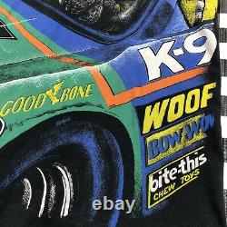 Nascar K9 Dog Racing Chats Fous Tout Au Long De L'impression 90s Vintage T-shirt À Maille Unique