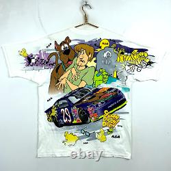 T-shirt vintage Scooby Doo Wacky Racing Nascar avec impression intégrale taille Large 1996