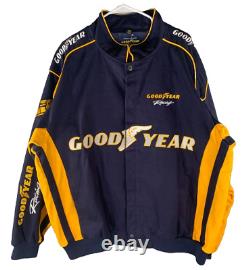 Veste de course Goodyear Racing NASCAR XL bleue et jaune, brodée, fermeture éclair, équipage #3568