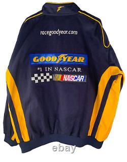 Veste de course Goodyear Racing NASCAR XL bleue et jaune, brodée, fermeture éclair, équipage #3568