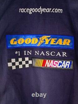 Veste de course Goodyear Racing NASCAR XL bleue et jaune, brodée, fermeture éclair, équipage #3568