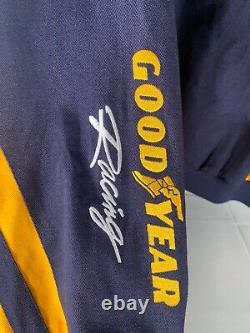 Veste de course Goodyear Racing NASCAR XL bleue et jaune, brodée, fermeture éclair, équipage #3568