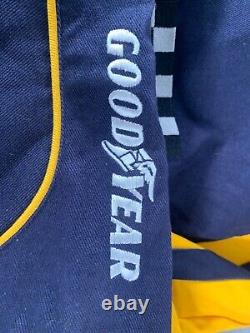Veste de course Goodyear Racing NASCAR XL bleue et jaune, brodée, fermeture éclair, équipage #3568