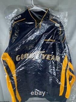 Veste de course Goodyear Racing NASCAR XL bleue et jaune, brodée, fermeture éclair, équipage #3568