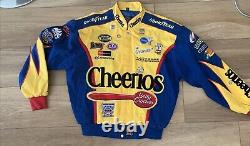 Veste de course NASCAR CHEERIOS BOBBY LABONTE #43 sous licence, jaune et bleu, taille large, en excellent état.