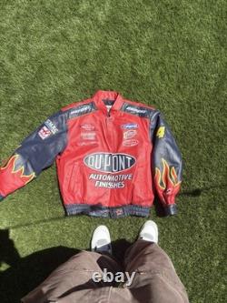 Veste de course en cuir NASCAR vintage avec grands patchs