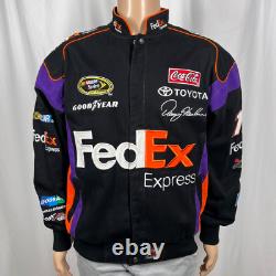 Veste de course noire vintage FedEx NASCAR pour homme, taille petite, brodée Denny Hamlin