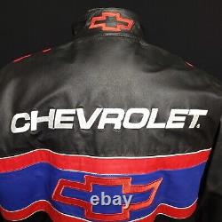 Veste en cuir J H Chevrolet Racing Vintage USA Snap Up taille Large