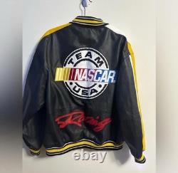 Veste en cuir de course NASCAR Authentic GIII vintage taille XL pour hommes, fermeture éclair complète, rare