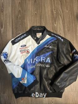 Veste en cuir vintage Mark Martin Nascar pour homme grande Roush Racing Viagra Ford