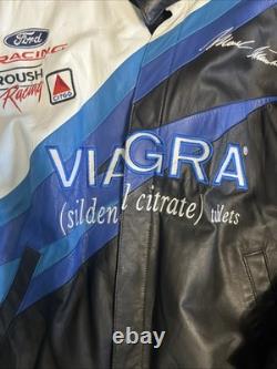 Veste en cuir vintage Mark Martin Nascar pour homme grande Roush Racing Viagra Ford