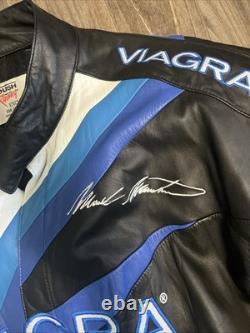 Veste en cuir vintage Mark Martin Nascar pour homme grande Roush Racing Viagra Ford