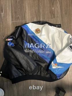 Veste en cuir vintage Mark Martin Nascar pour homme grande Roush Racing Viagra Ford