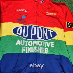 Veste vintage officielle NASCAR Jeff Gordon DuPont Rainbow taille LARGE SIGNÉE