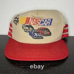 Vintage Nascar Racing 3 Stripe Trucker Hat USA Made Snapback 80s 90s