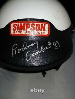 Vintage Nascar Rodney Combs #89 Simpson Course D'occasion Casque De Pilote Signé Auto